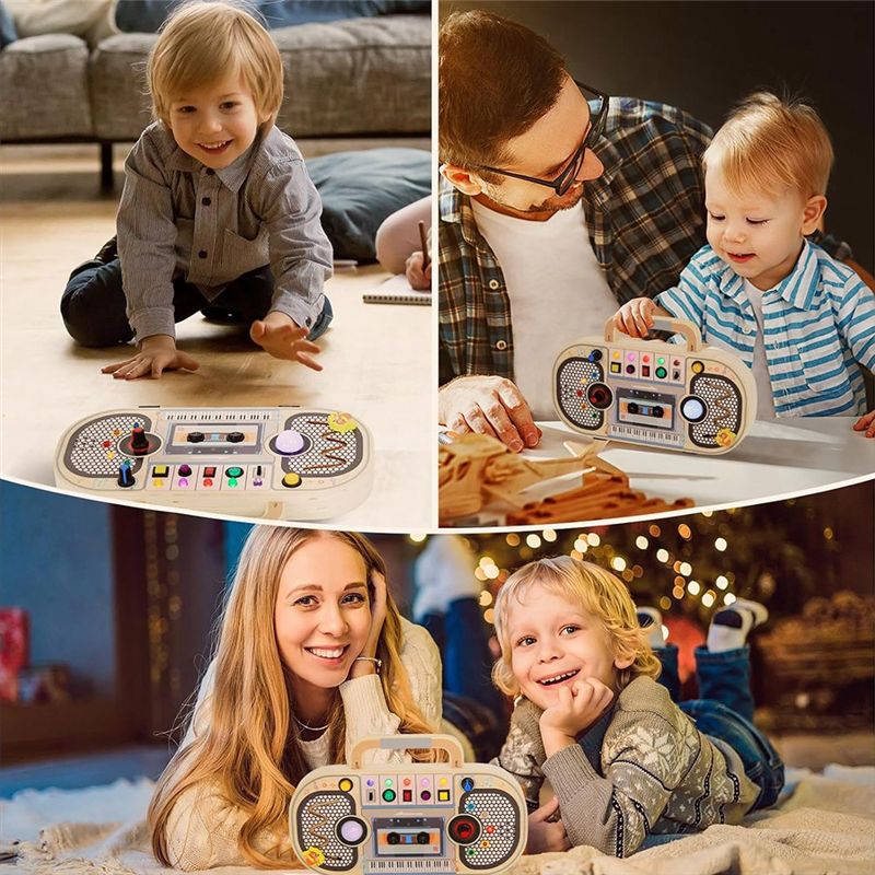 Montessori Wooden Busy Board Toddler - Pro Montessori Houten Digitale, 5 Muziek-schakelaars,