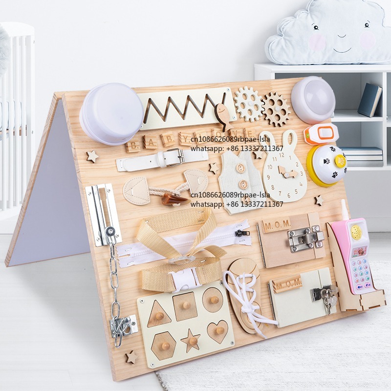 Montessori Wooden Busy Board Toddler - Montessori Drukke Bord Houten Zintuiglijk Activiteitenspeelgoed