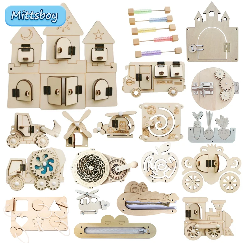 Montessori Wooden Busy Board Toddler - Montessori Drukbord DIY Houten Accessoires Vroege